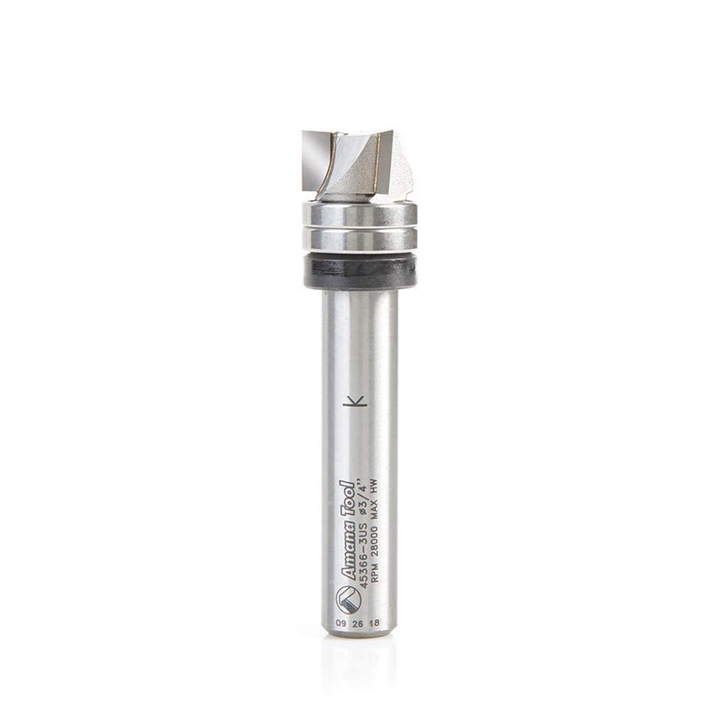 Amana Tool 45366-3US Carbide Tipped Flush Trim Plunge Template 3/4 D x 3/8 CH x 1/2 Inch SHK w/Upper Ball Bearing 3 Flute Router Bit